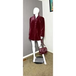 1970’s Burgundy Plush Faux Fur Coat Cabernet Furry Coat M/L